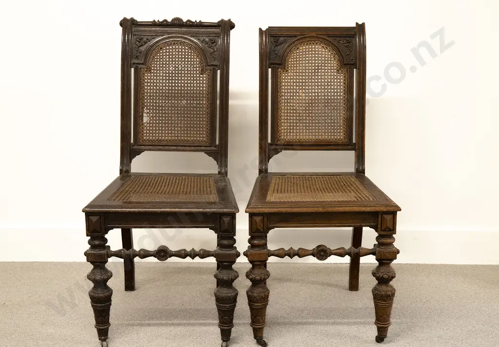 Pair of Victorian Oak and Caned Dining Chairs (one AF) Image 1++