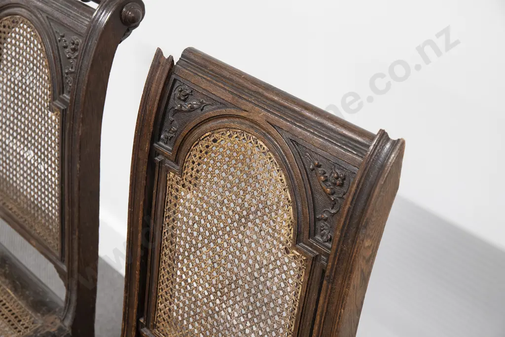 Pair of Victorian Oak and Caned Dining Chairs (one AF) Image 1++