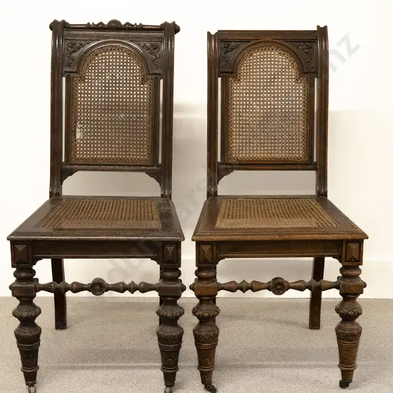 Pair of Victorian Oak and Caned Dining Chairs (one AF)