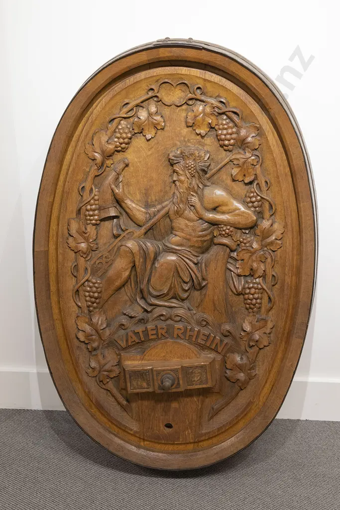 Large Carved Oak Oval Cask Head (Vater Rhein) Image 1++