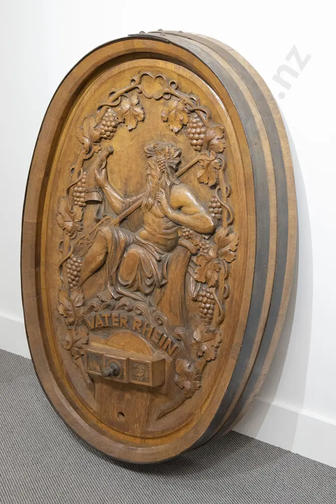 Large Carved Oak Oval Cask Head (Vater Rhein) Image 1++