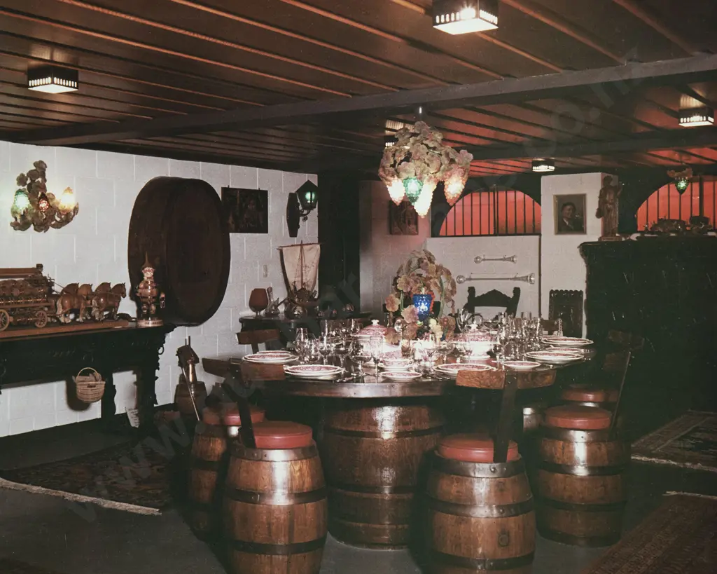 Large Oval Oak Barrel Based Banquet Table with Eight Barrel Chairs Image 1++