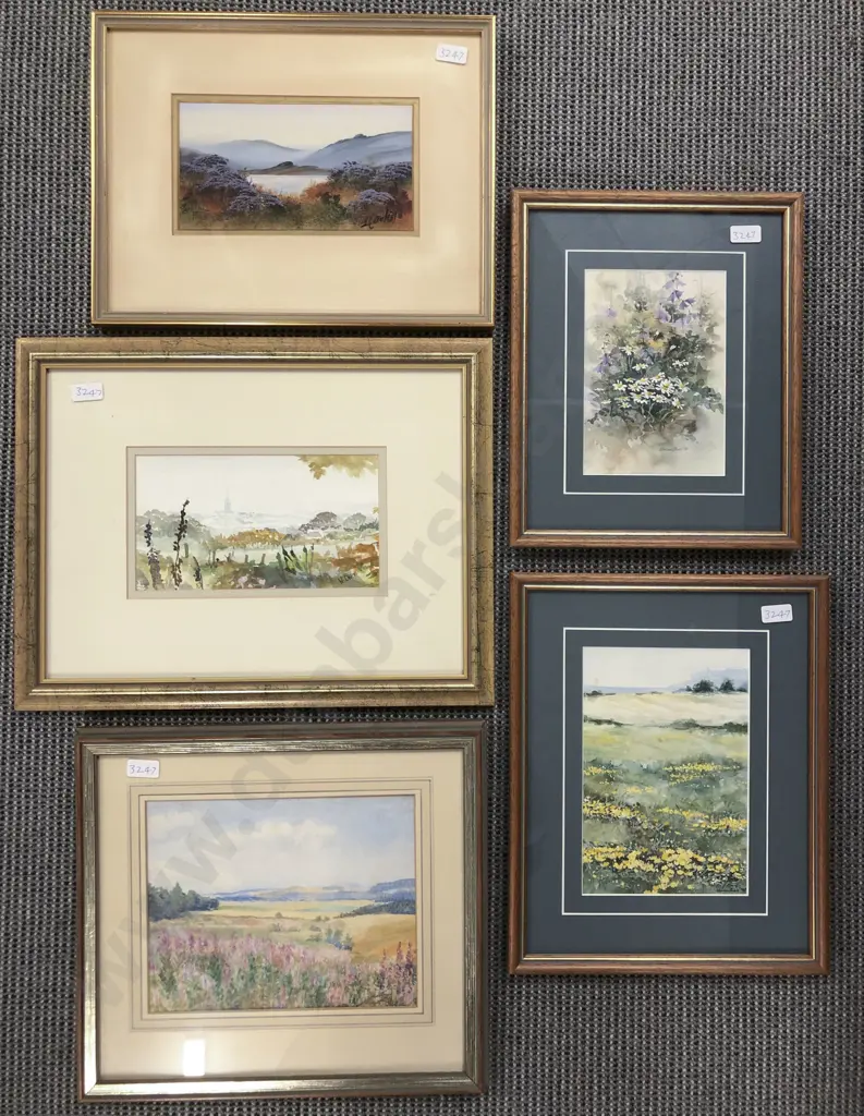 Five Assorted Framed Landscape and Floral Works Image 1++