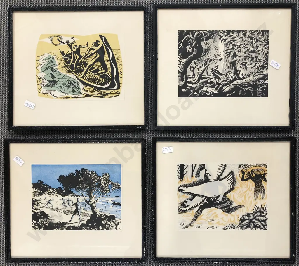 Four Framed Maori Myth Bookplate Prints Image 1++