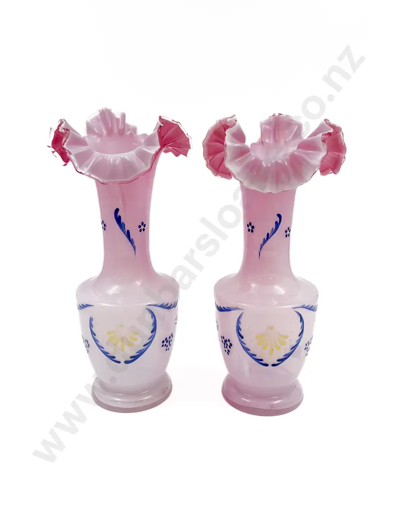 Pair of Hand Painted Art Glass Vases Image 1++