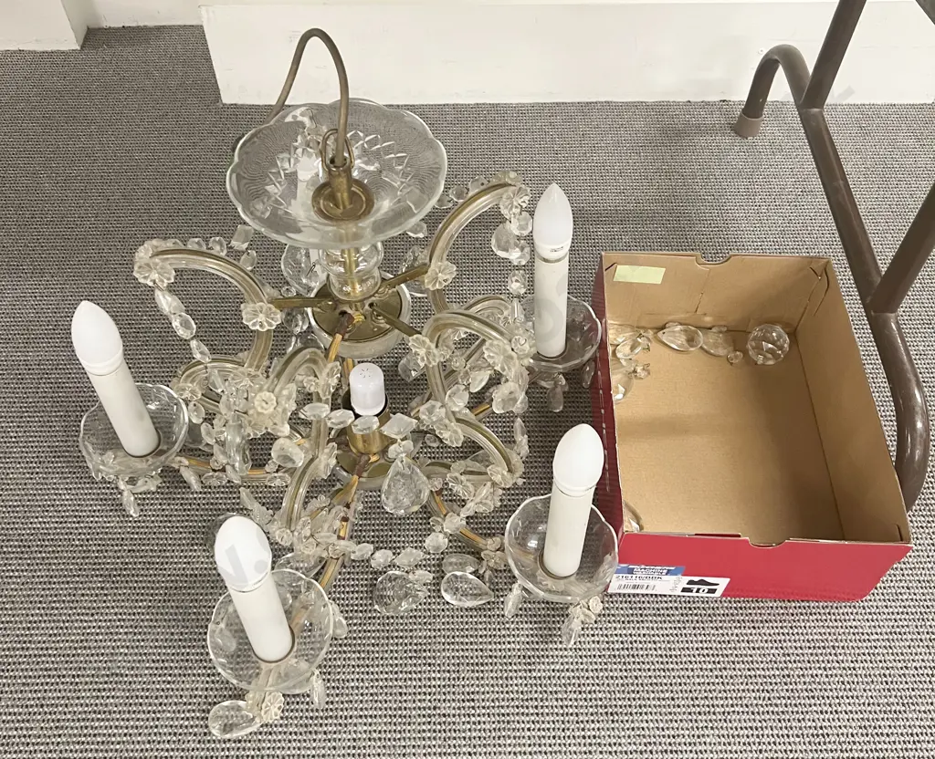 Five Light Chandelier With Assorted Crystal Droplets Image 1++