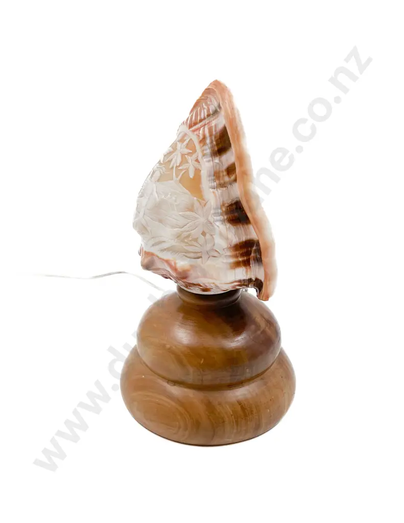 Shell Form Table Lamp with Turned Wood Base Image 1++