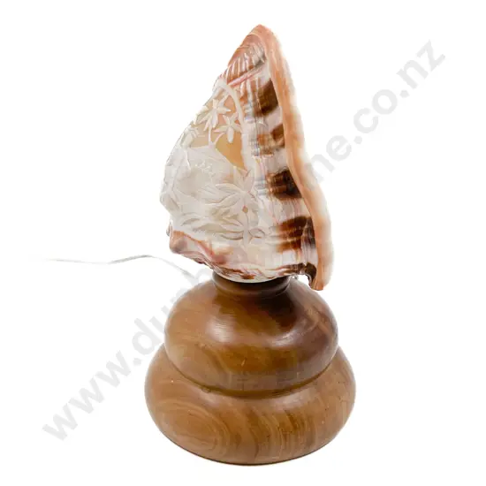Shell Form Table Lamp with Turned Wood Base