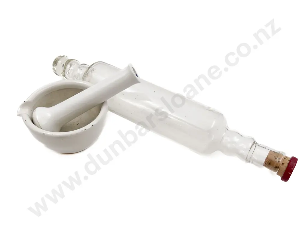 Pyrex Corked Glass Rolling Pin Together With Mortar and Pestle Image 1++