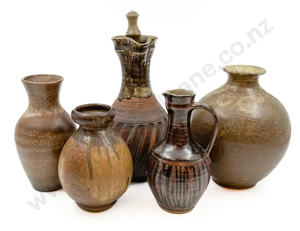 Five Assorted NZ Pottery Jugs and Vases Image 1++