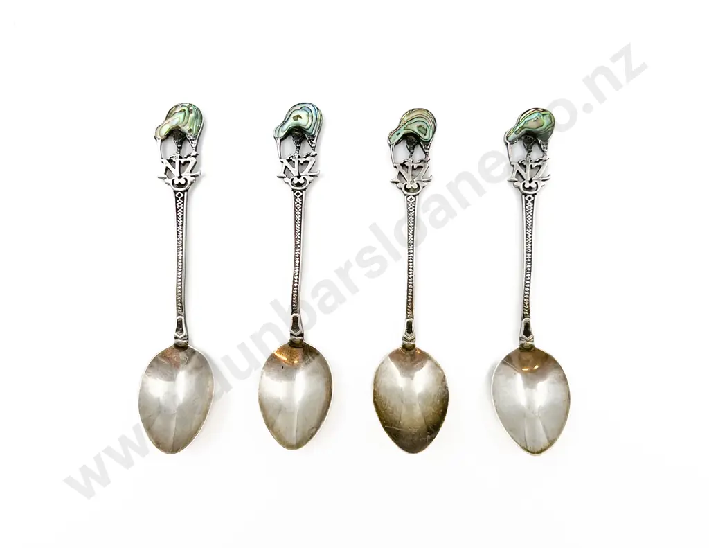 Four NZ Silver and Paua Teaspoons Image 1++