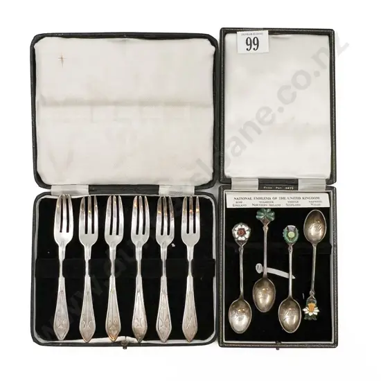 S/S Souvenir Spoon Set Together With Cased S/S Cake Forks