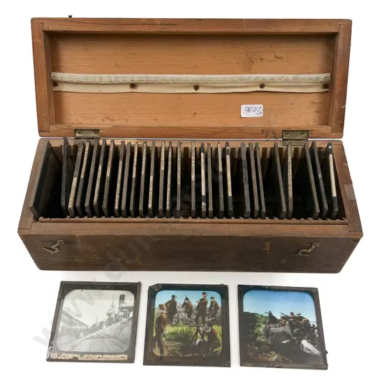 Two Cases of Assorted Vintage Glass Photographic Slides Naval and Military