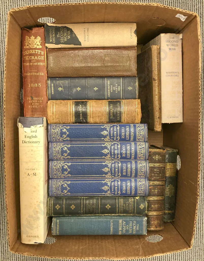 Box of Assorted Books Including Volumes 1-4 of International University Course Text Matter Image 1++