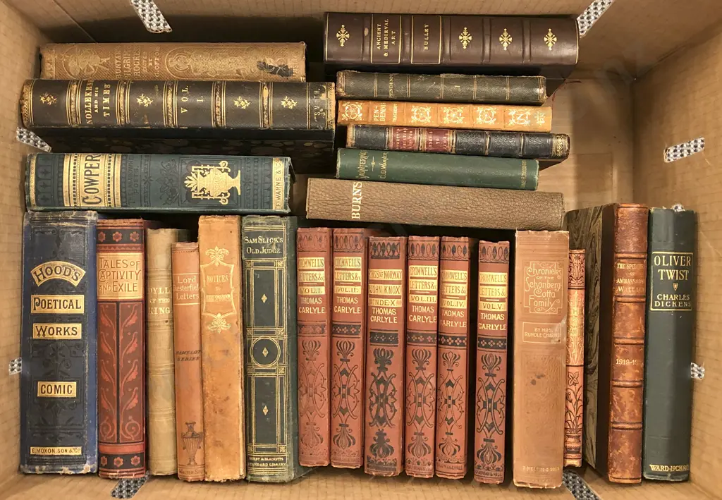 Box of Assorted Books Including Oliver Cromwell's Letters & Speeches Volumes 1-5 Image 1++