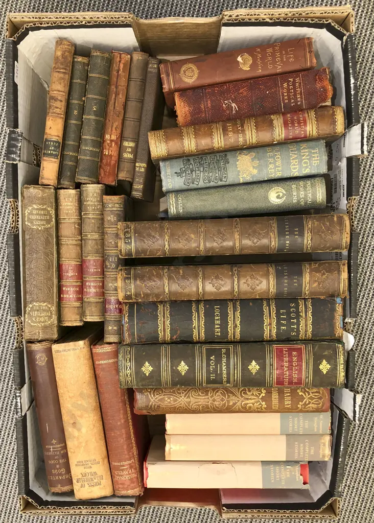 Box of Assorted Books Including Two Volumes of The Leisure Hour Image 1++