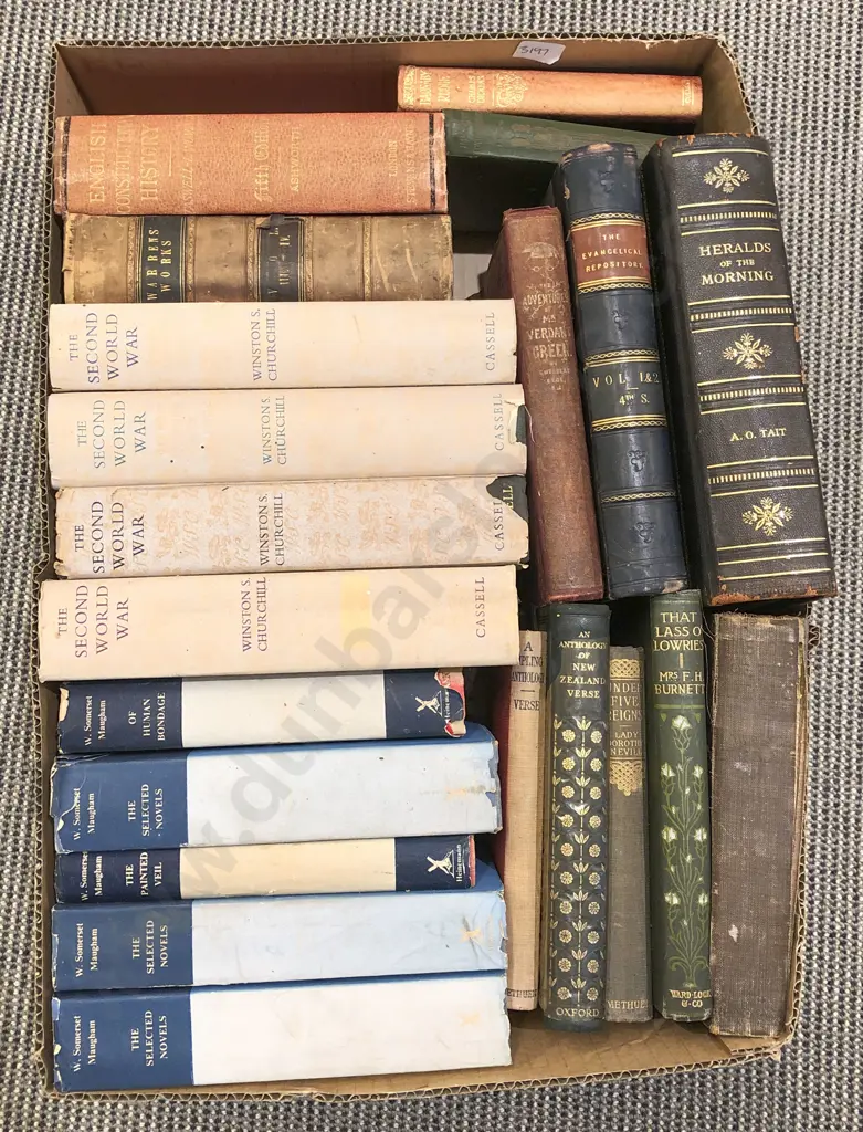 Box of Assorted Books Including Four Volumes of Winston S Churchill Second World War Image 1++