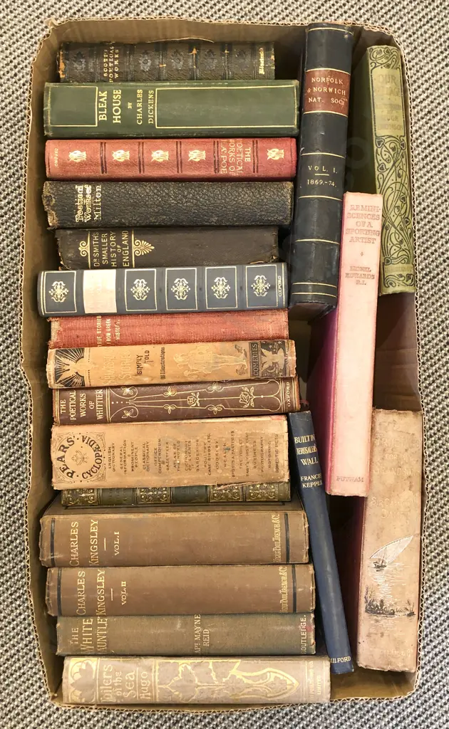 Box of Assorted Vintage Books Including Pears Cyclopedia and Toilers of The Sea Image 1++