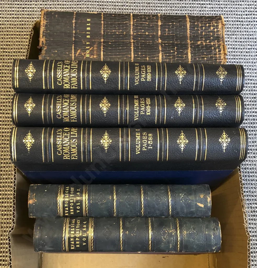 Small Box of Books Including Three Volumes of Cassell's Romance Of Famous Lives Image 1++