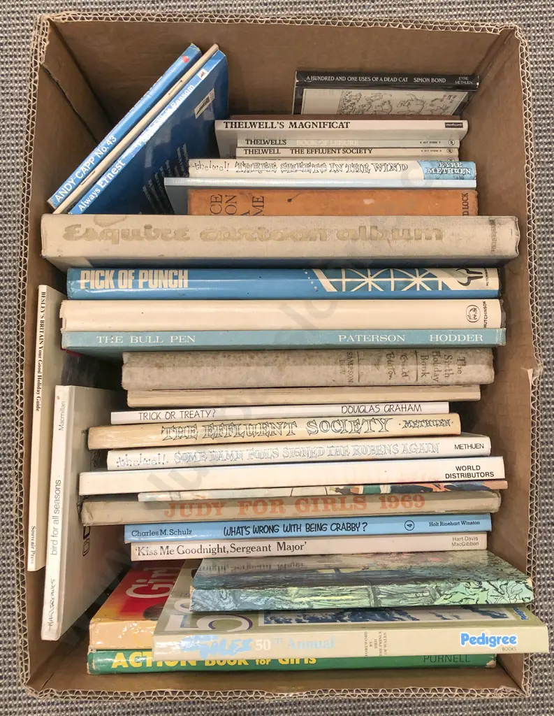 Box of Assorted Books Including Esquire Cartoon Album Image 1++
