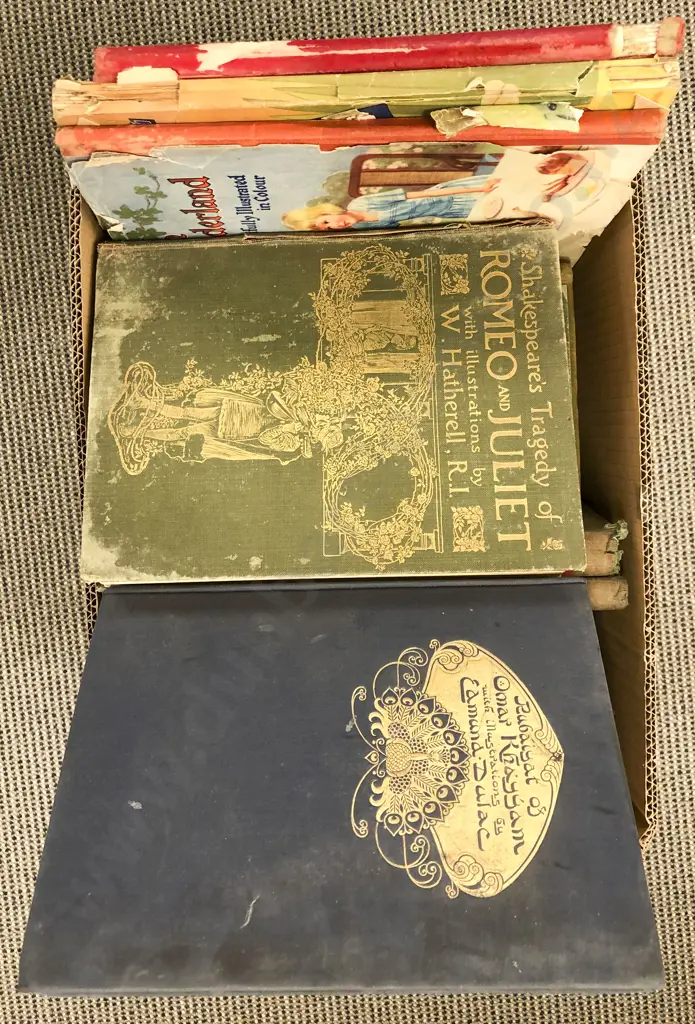 Box of Assorted Vintage Books Including Children's Books and Literary Reference Image 1++