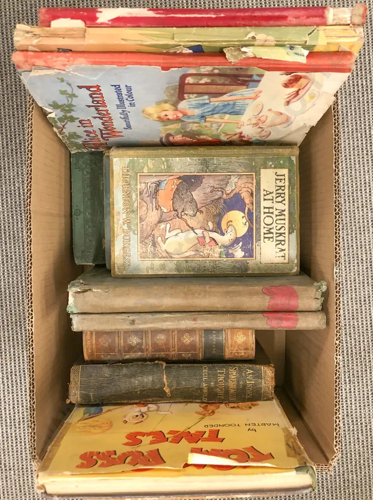 Box of Assorted Vintage Books Including Children's Books and Literary Reference Image 1++