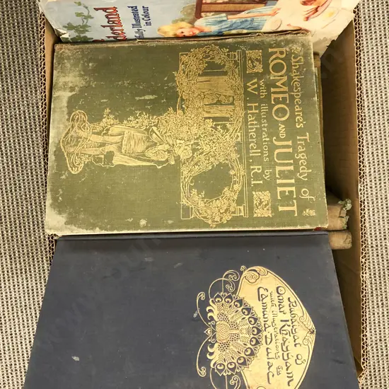 Box of Assorted Vintage Books Including Children's Books and Literary Reference