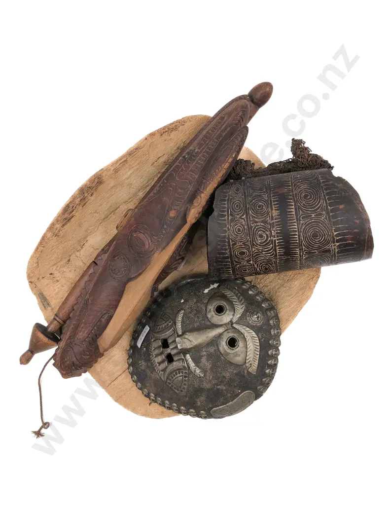 Five Assorted Tribal Items Including Masks Etc Image 1++