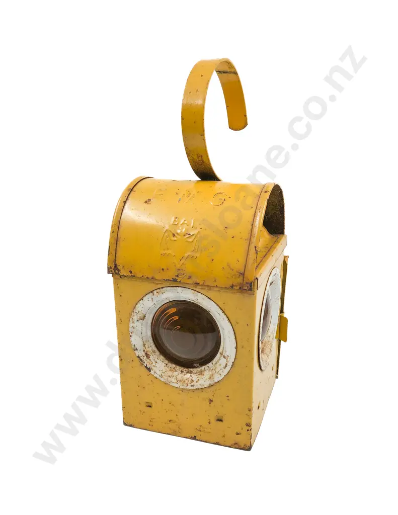 Vintage E M G Initialed Yellow Painted Lantern Image 1++