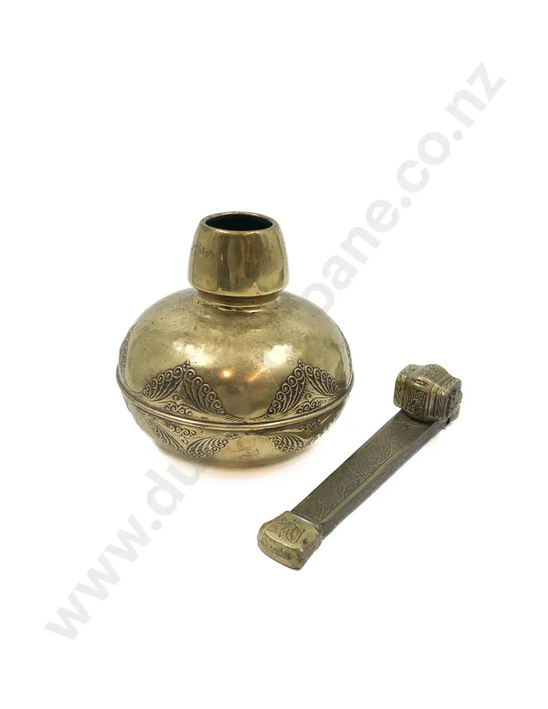 Dutch Brass Vase Together with Brass Pen Holder and Inkwell (2) Image 1++