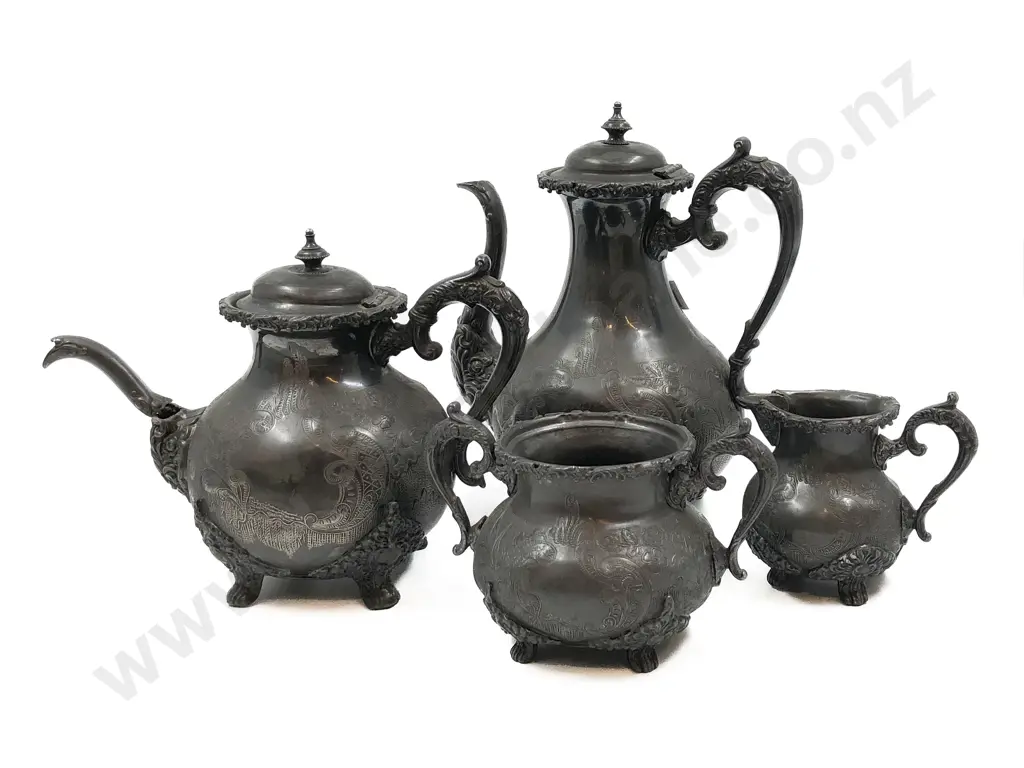 Four Piece Pewter Tea Service (AF) Image 1++