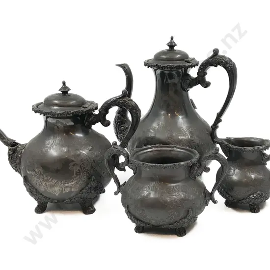 Four Piece Pewter Tea Service (AF)