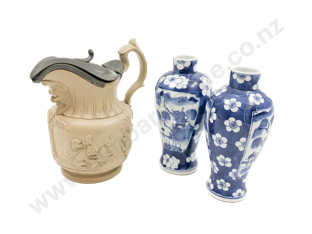 Relief Molded Jug with Pair of Blue and White Vases (Faults) Image 1++
