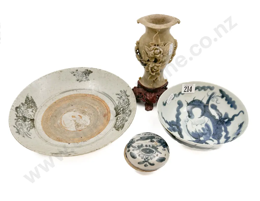 Two Provincial Ming Bowls with Pot (Faults) and Hardstone Vase (Faults) Image 1++