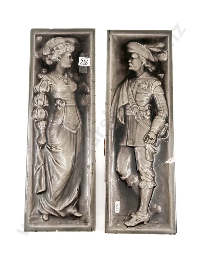 Pair Victorian Relief Tiles one broken Image 1++