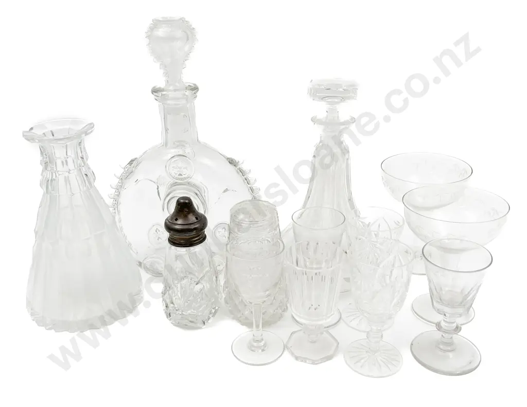 Qty of Assorted Crystal and Glassware Including Decanters (faults) and Hollow Stemmed Champagne Glasses Image 1++