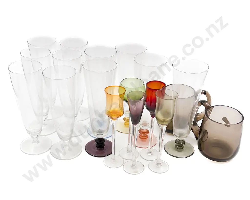 Qty of Glassware Including Pair of Whitefriars Smoked Glass Mugs and Stemmed Liqueur Glasses Image 1++