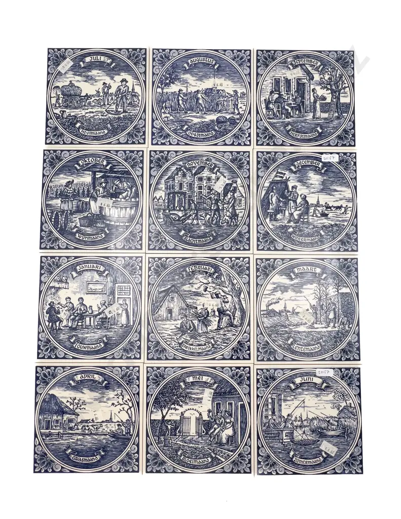12 Delft Blue and White Tiles Together With Commemorative Plate Image 1++
