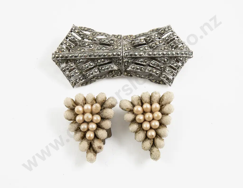 Art Deco Marcasite 2pce Dress Clip on Brooch Frame Image 1++