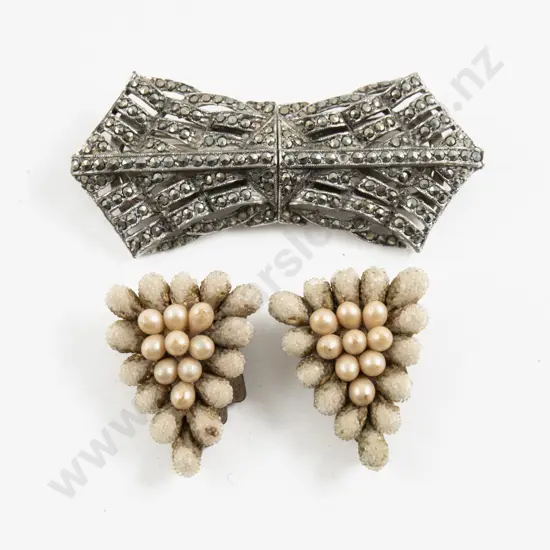 Art Deco Marcasite 2pce Dress Clip on Brooch Frame