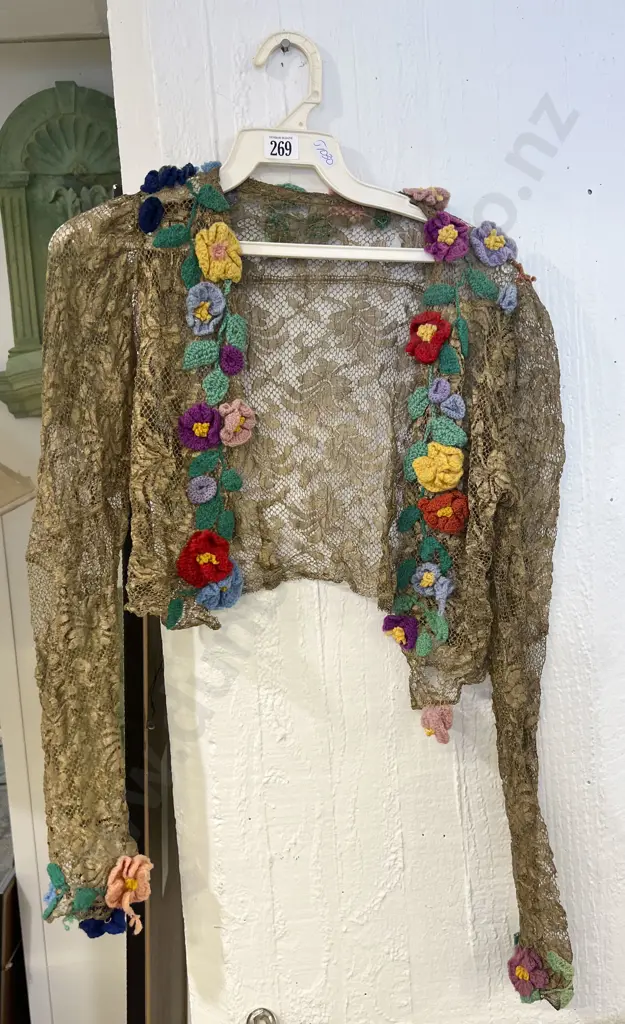 Vintage Lace Cardigan With Knitted Floral Embellishments Image 1++