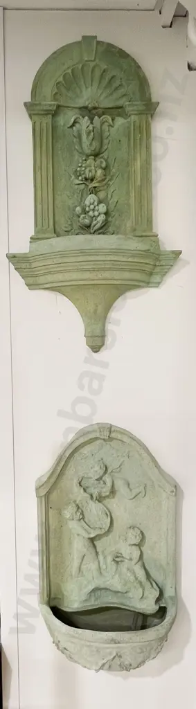 Two Relief Molded Wall Mounted Plaster Water Fountains Image 1++