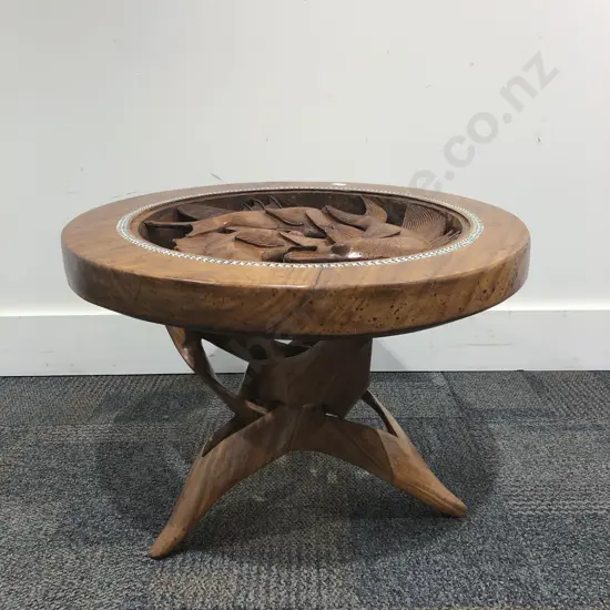 Carved Wooden Occasional Table with Collapsible Base