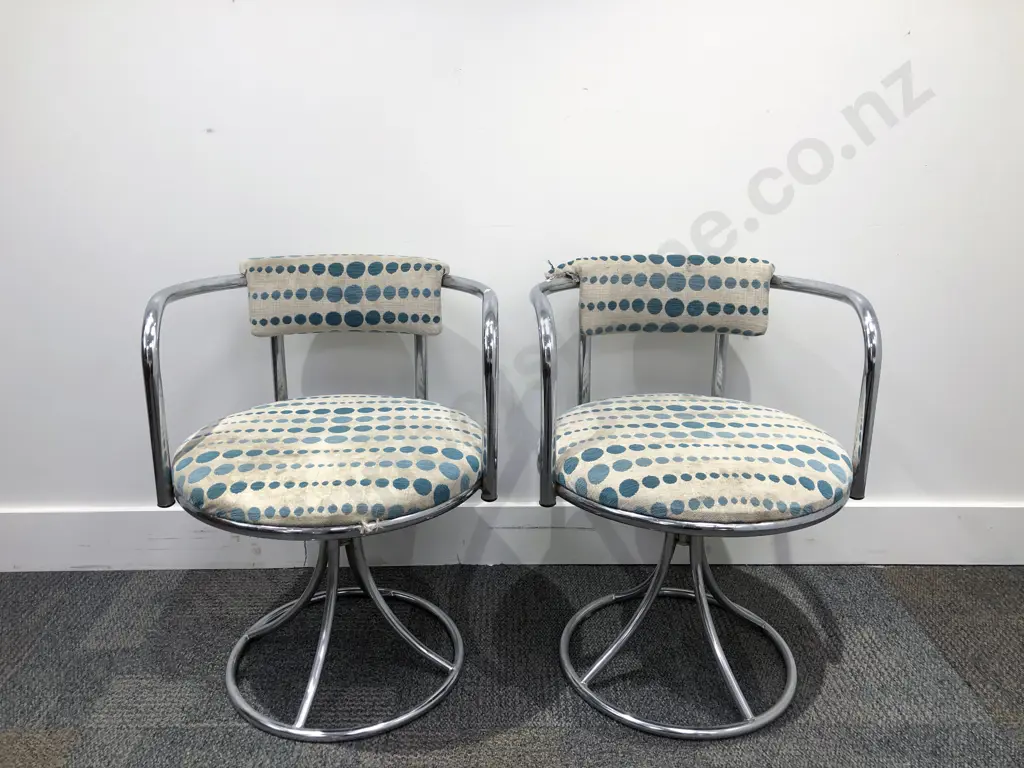 Pair of Ramler Furniture Designed Chromed and Upholstered Swivel Tub Chairs Image 1++