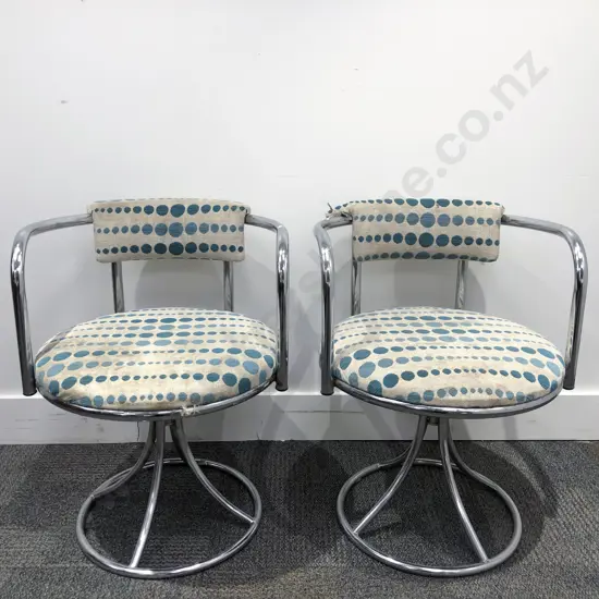 Pair of Ramler Furniture Designed Chromed and Upholstered Swivel Tub Chairs