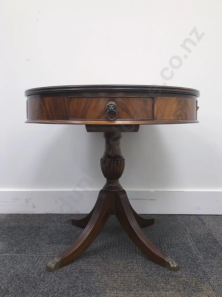 Reproduction Drum Top Side Table with Leather Inset Image 1++