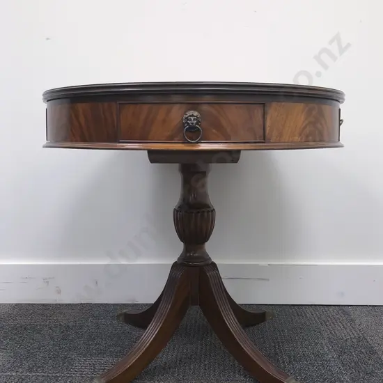 Reproduction Drum Top Side Table with Leather Inset