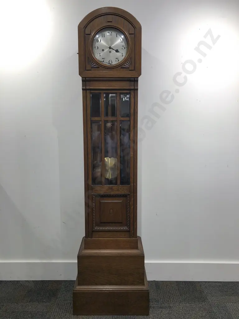 NZ Made Oak Cased Grandmother Clock Image 1++