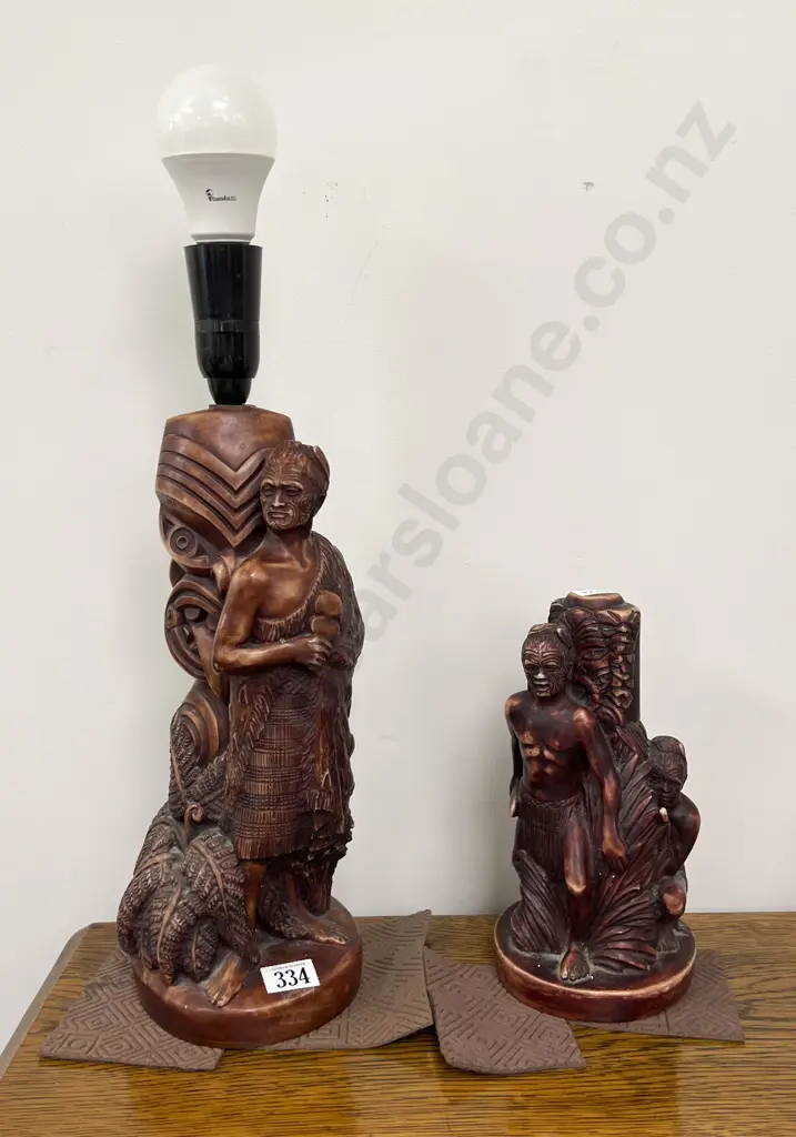 Carved Maori Table Lamp Together with Similar Group Figure Image 1++
