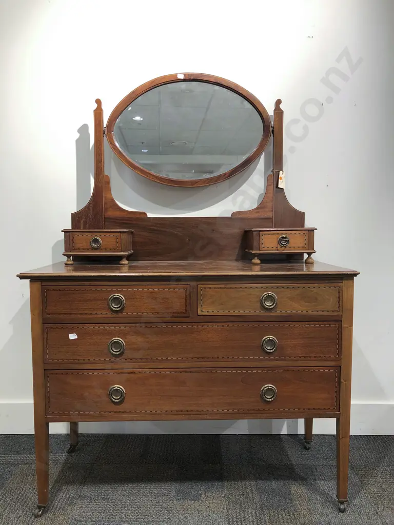 Victorian Inlaid and Mirrored Back Dressing Chest Image 1++